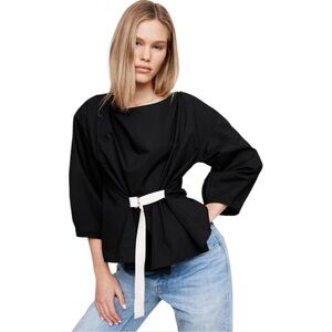 BANANA REPUBLIC REVERSIBLE COTTON POPLIN Relaxed fit COWL-NECK TIE-WAIST TOP NWT